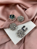 Накладка на пуговицу стразы серебристые в серебристом обрамлении (клипса)