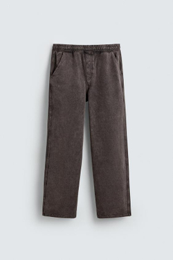 ZARA ДЖОГГЕРЫ WIDE-LEG С ЭФФЕКТОМ ПОТЕРТОСТИ, КОРИЧНЕВЫЙ