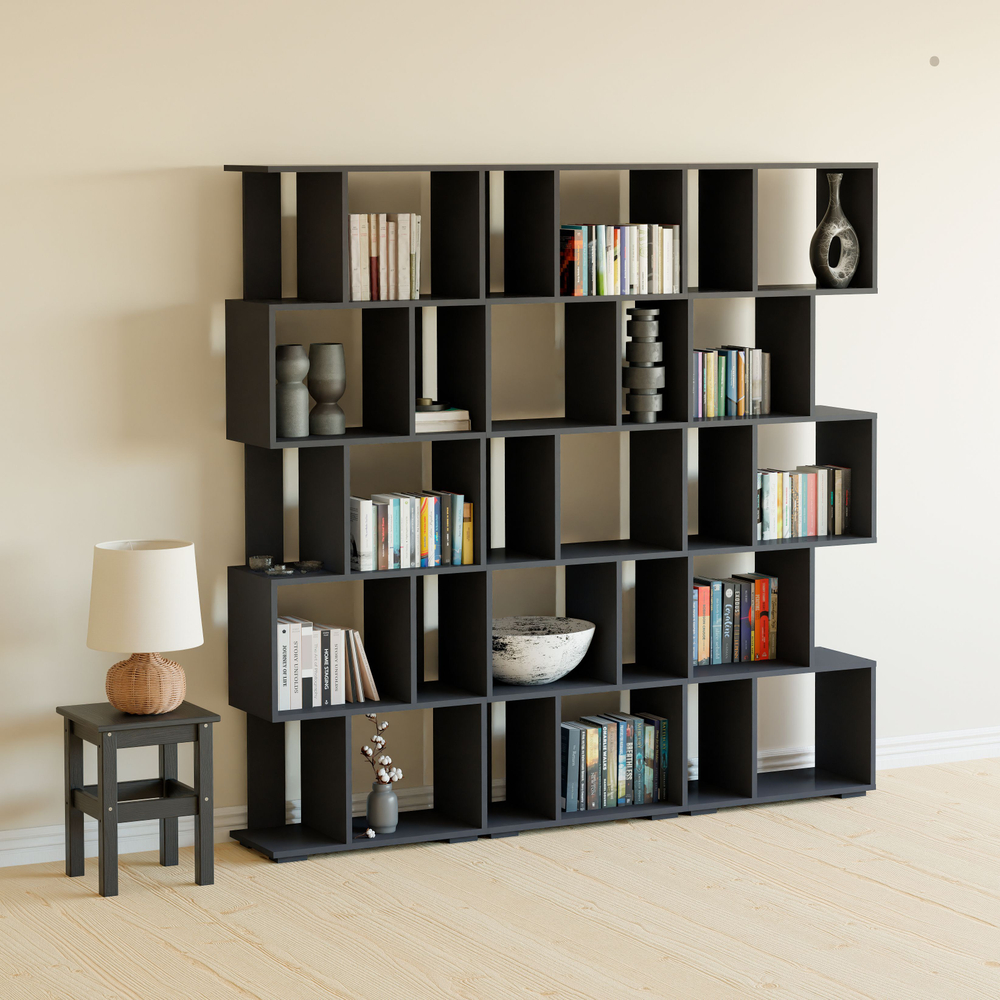 Стеллаж деревянный напольный Фаллет 5 полок 60х30х177 см для игрушек и для книг, антрацит