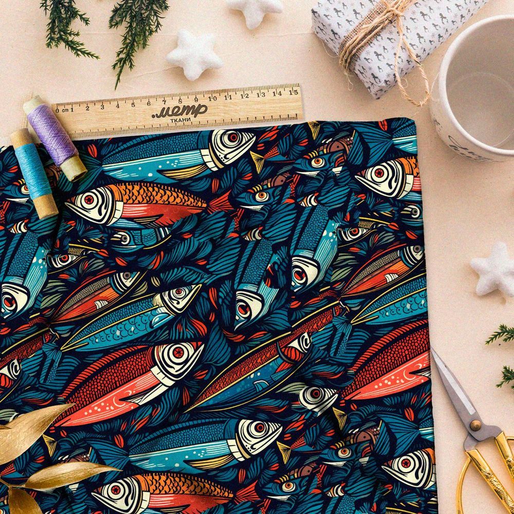 Ткань Ниагара Софт фантазийные рыбы
