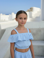 Костюм из муслина топ и юбка-шорты, голубой