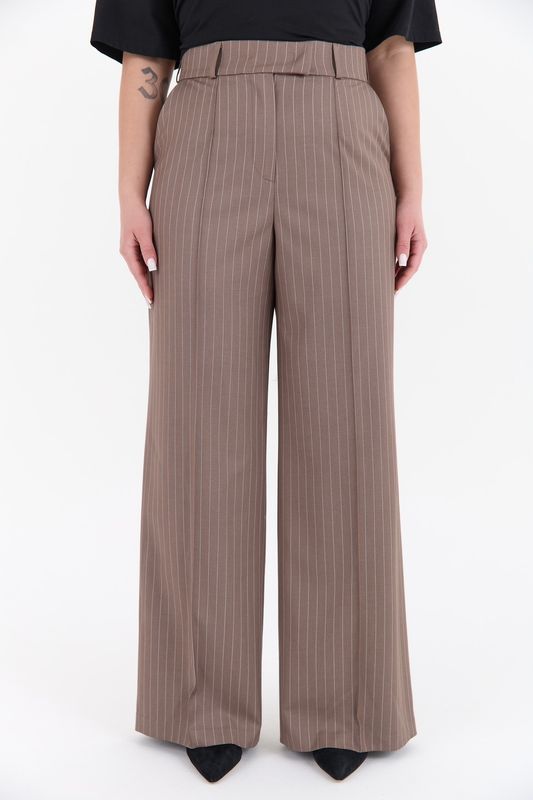 Брюки с высокой посадкой в полоску, мокко