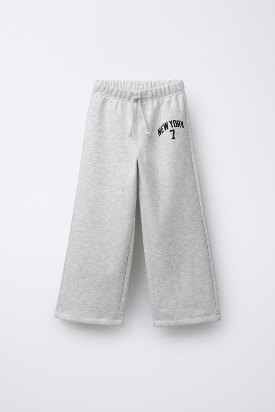 ZARA БРЮКИ WIDE LEG С ПРИНТОМ, СЕРЫЙ МЕЛАНЖ