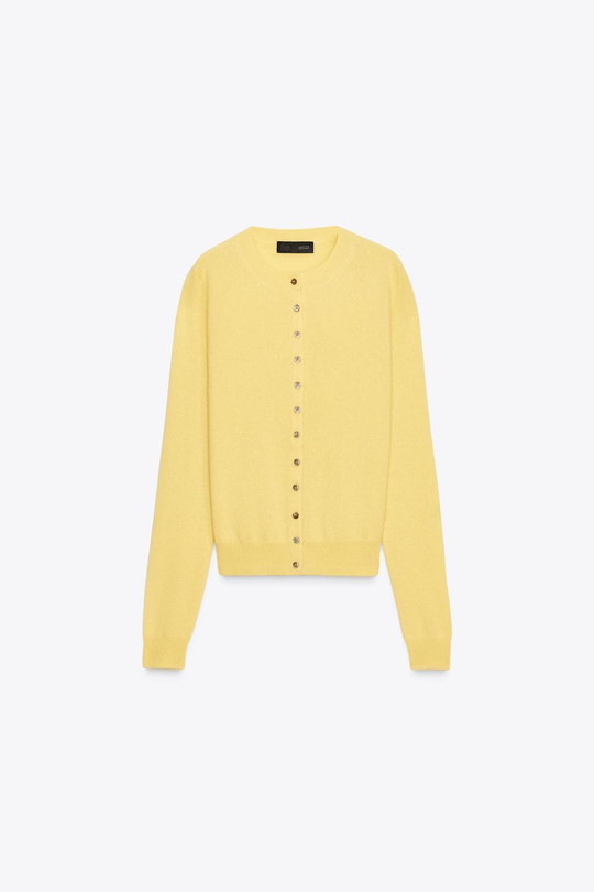 ZARA КАРДИГАН ИЗ 100% КАШЕМИРА, ЖЕЛТЫЙ