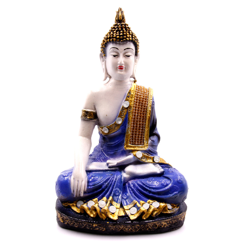 Статуэтка Будда в медитации дарует защиту и просветление цвет белый, одеяние фиолетовое, полистоун 15,5x24,5 см