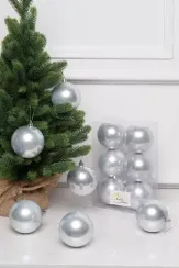 Набор пластиковых шаров Анет 80 мм., серебро перламутр, 6 шт., ЕлкиТорг (150315)