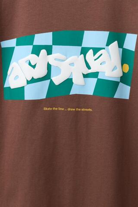 ZARA ФУТБОЛКА С ГРАФИЧЕСКИМ ПРИНТОМ, КОРИЧНЕВЫЙ