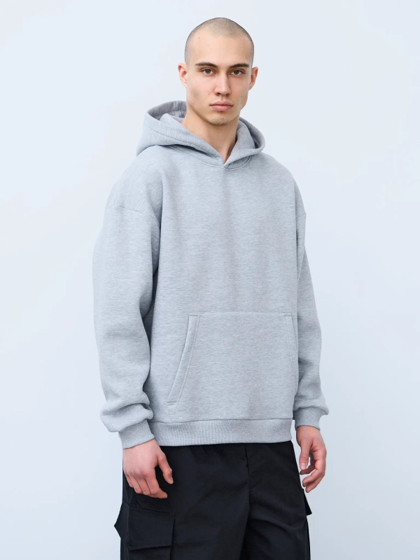 Худи оверсайз с начесом (серый меланж)