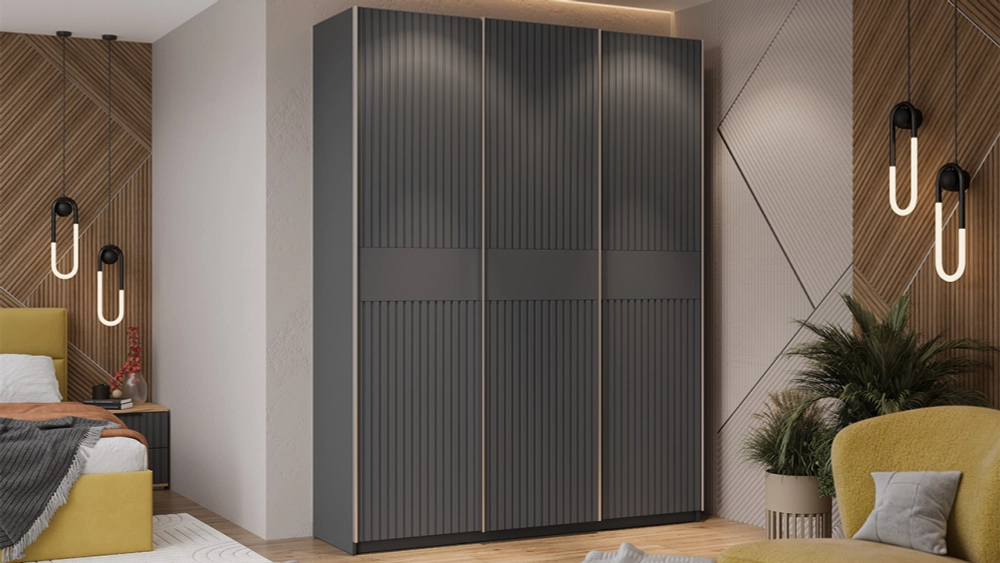 Шкаф-купе Оскар Хилтон 3-х дверный 177 серый графит / графит матовый / ручка серебро