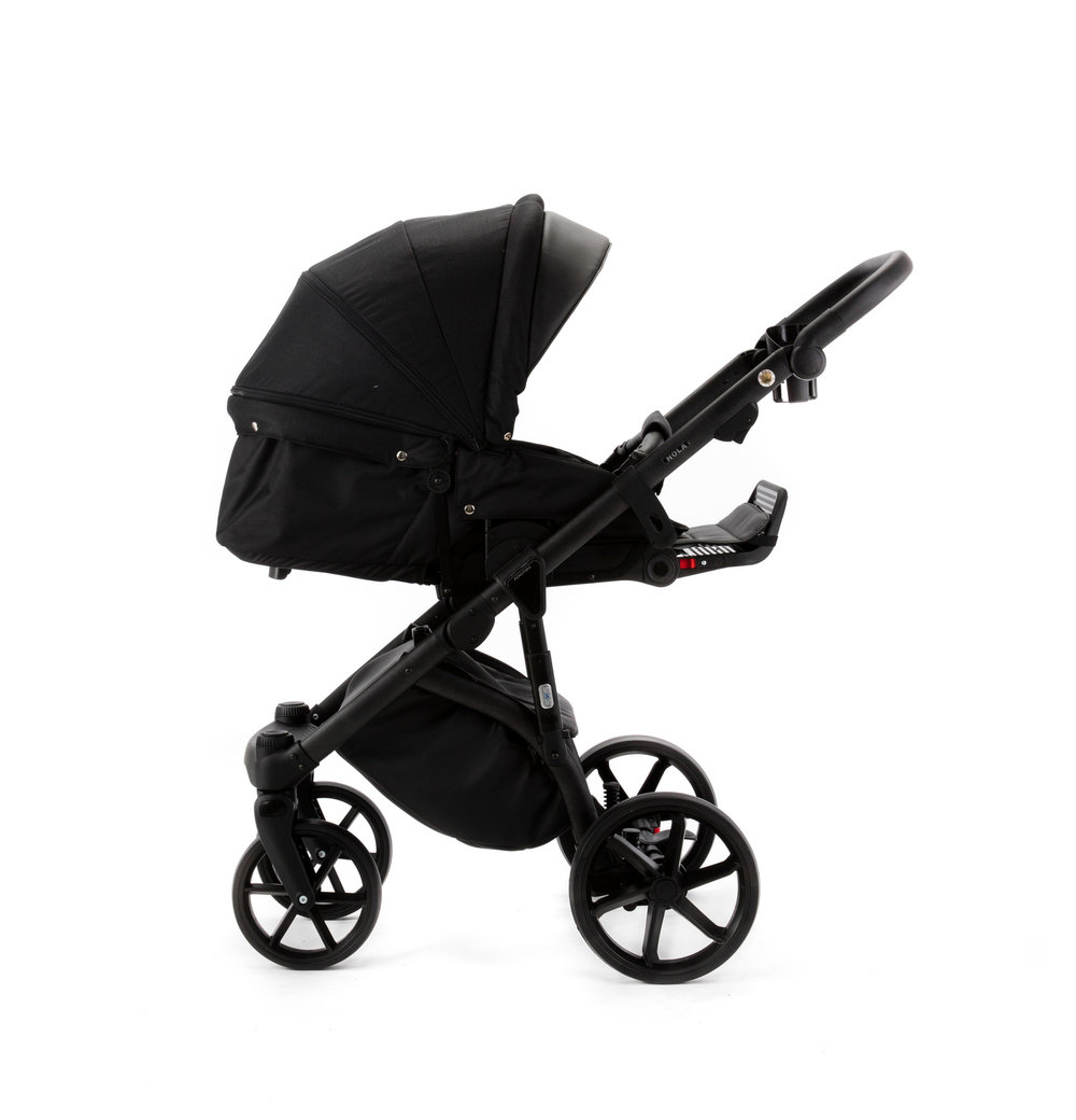 Детская универсальная коляска Adamex NOLA Natura CARBON-11 (2в1) - Черная ткань, черная экокожа