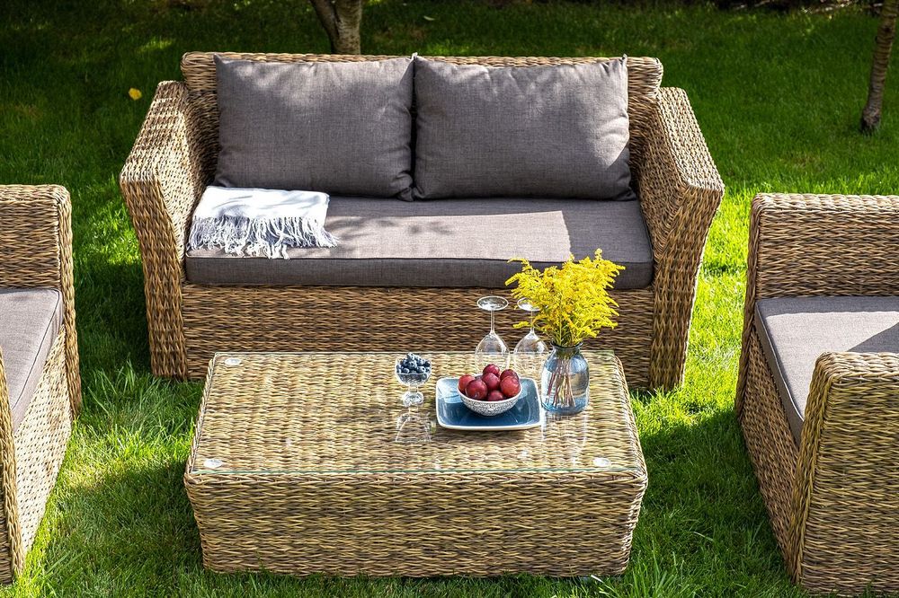 "Капучино" диван из искусственного ротанга (гиацинт) двухместный, цвет соломенный