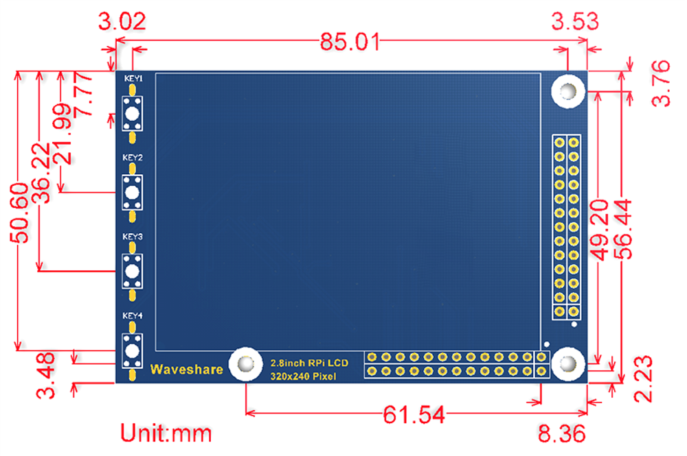 Дисплей Waveshare 2,8" Touch Screen Display 320x240 LCD(A) для Raspberry Pi