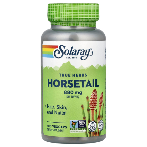 Solaray, True Herbs, хвощ, 100 растительных капсул (440 мг в 1 капсуле)