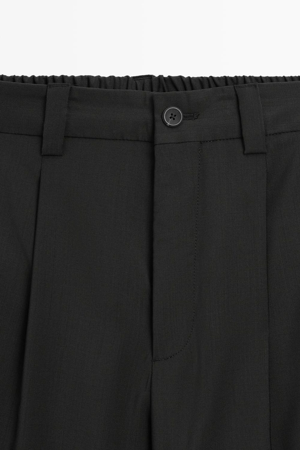 Massimo Dutti Свободные шерстяные брюки с вытачками, черный