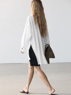 Massimo Dutti Льняная рубашка свободного кроя с воротником-стойкой, белый