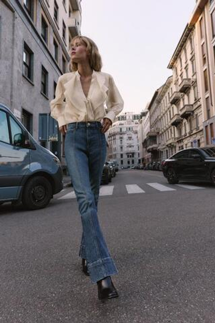 ZARA ДЖИНСЫ Z1975 КЛЕШ СО СРЕДНЕЙ ПОСАДКОЙ И РЕЛЬЕФОМ, ЗЕЛЕНОВАТО-СИНИЙ