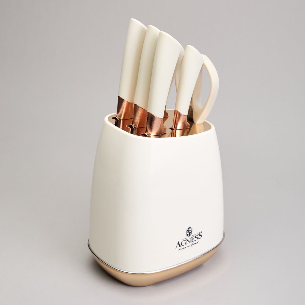 НАБОР НОЖЕЙ AGNESS НА ПЛАСТИКОВОЙ ПОДСТАВКЕ, 7 ПРЕДМЕТОВ