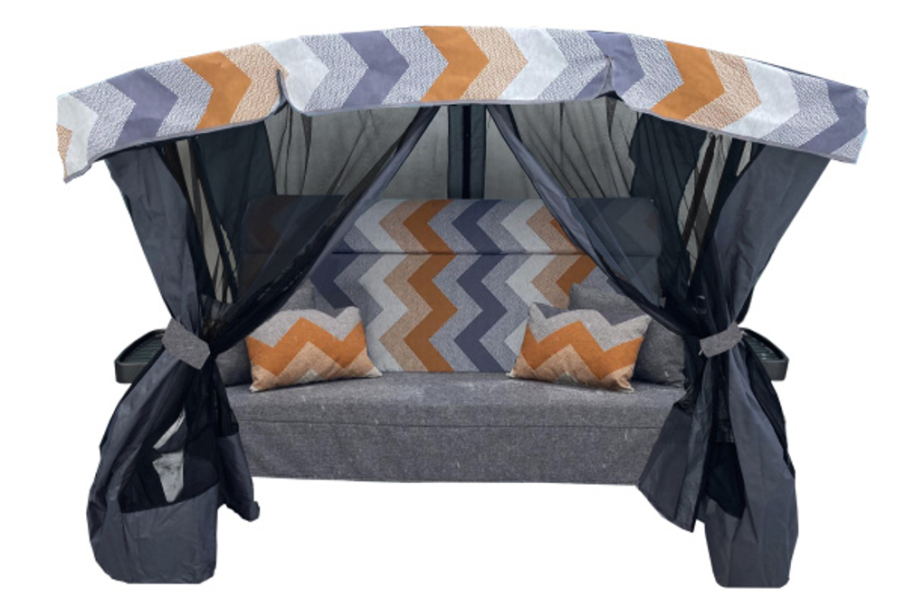 Качели садовые Garden Story 3-х местные Ранго Премиум Руна(каркас графит, м/э серый рис.зигзаг)2 уп.