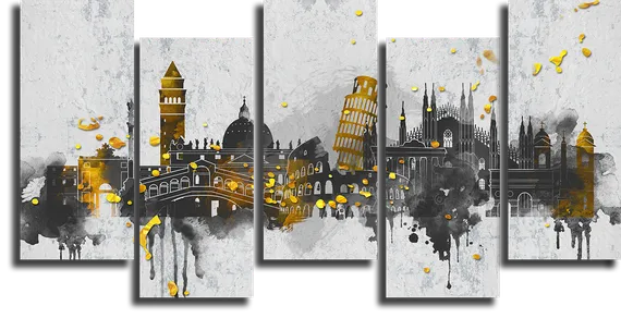 Модульная картина "Город акварелью"