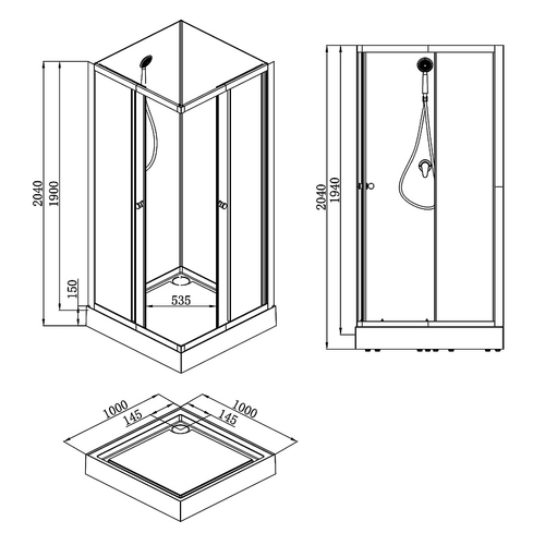 Душевая кабина Loranto NEO 100x100x(190+15) c низким поддоном 15см, прозрачное закаленное стекло 5 мм,задние стеклянные стенки белые, профиль черный-матовый (CS-21801-100)