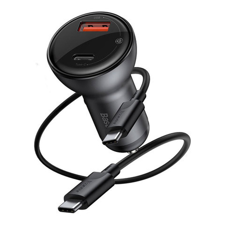 Автомобильная зарядка Baseus Digital Display PPS Dual Quick Charger Car Charger 45W + Cable Type-C to Type-C 60W (20V/3A) 1m