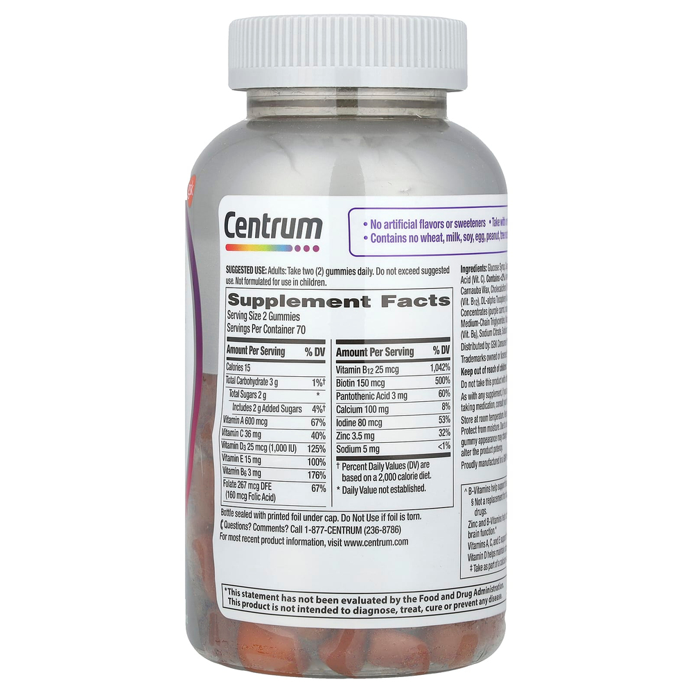Centrum, Мультивитонки для женщин старше 50 лет, натуральное фруктовое ассорти, 140 жевательных таблеток