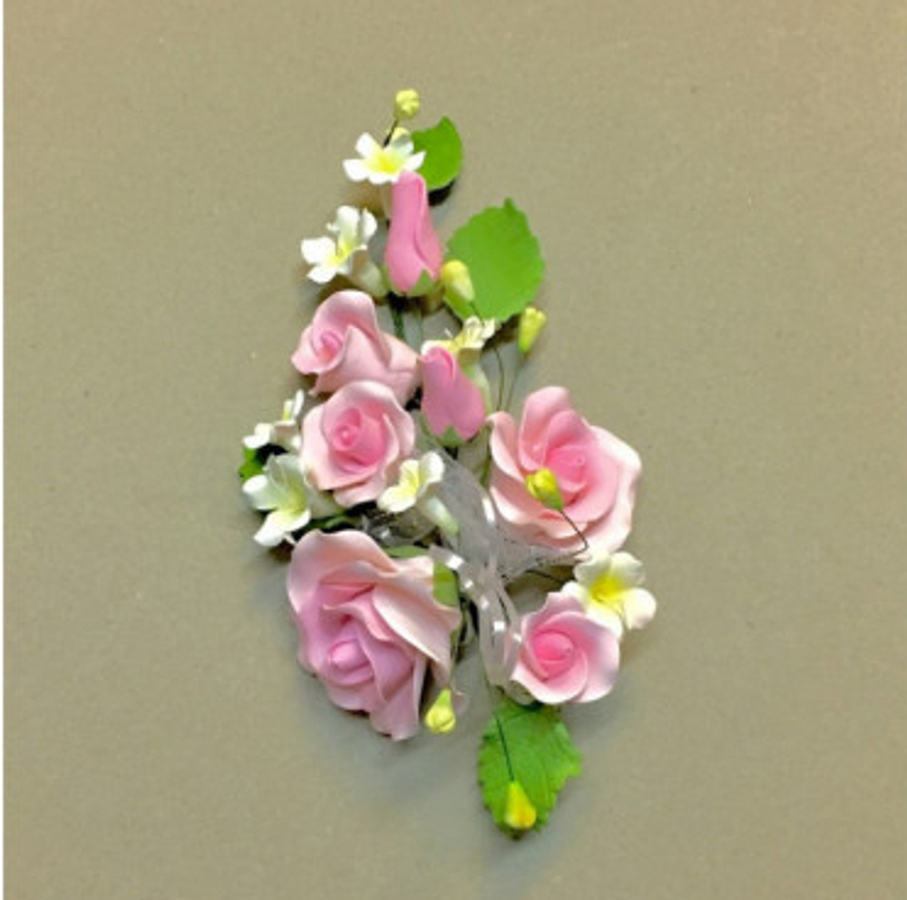 Цветочная ветка из сах.мастики,большая "Роза розовая"
