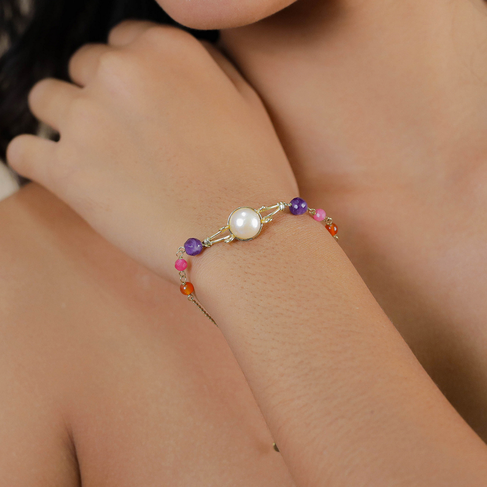 Браслет Franck Herval, Jeanne, с жемчугом, аметистом, агатом и нефритом, FH26.1-13-73211 (белый)