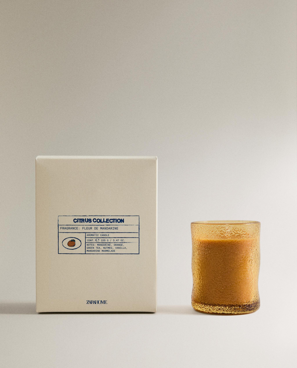 Zara Home Свеча ароматическая Fleur de Mandarine 155 г, растительный воск, аромат цветочный, Розовый