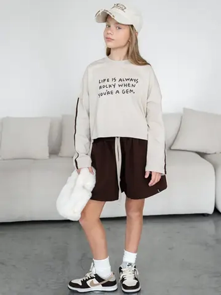 Осенний костюм для девочки, лонгслив и шорты