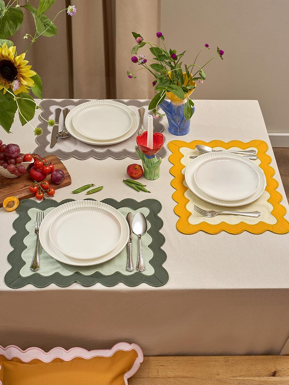 Салфетка под приборы с контрастным кантом горчичного цвета из коллекции trendy ruffles, 35х45 см