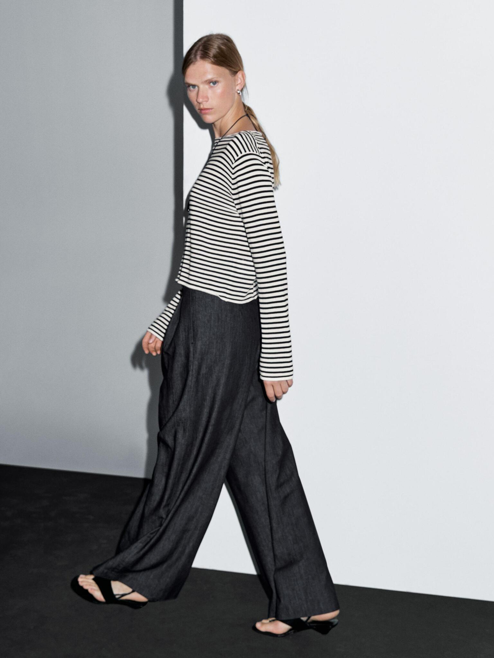 Massimo Dutti Джинсы с высокой посадкой и широкими штанинами, темно-серый