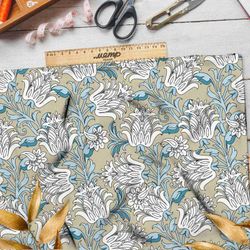 Ткань интерлок нежные листья цветов