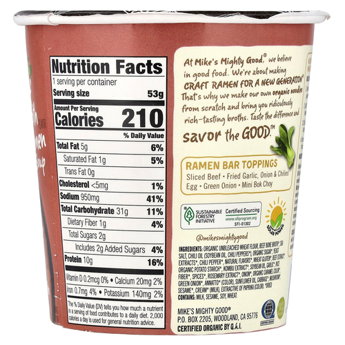 Mike's Mighty Good, Craft Ramen, пряный суп рамен из говяжьего костного бульона, 53 г (1,8 унции)