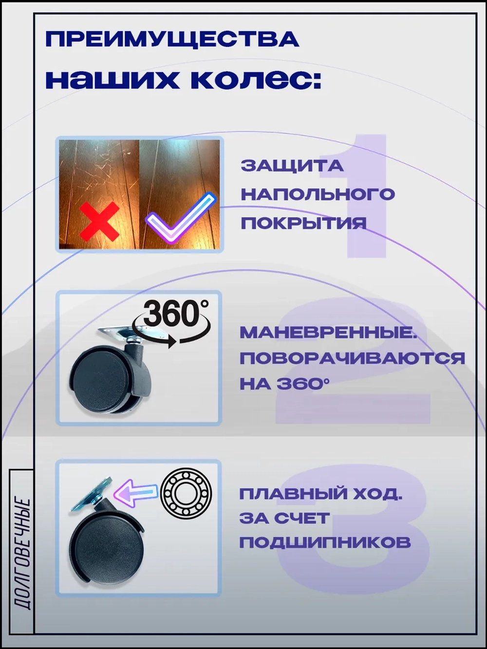 Колесо мебельное поворотное D40мм с площадкой, 4 шт