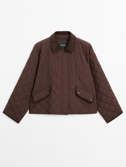 Massimo Dutti Короткая легкая куртка с вельветовой деталью, бордо