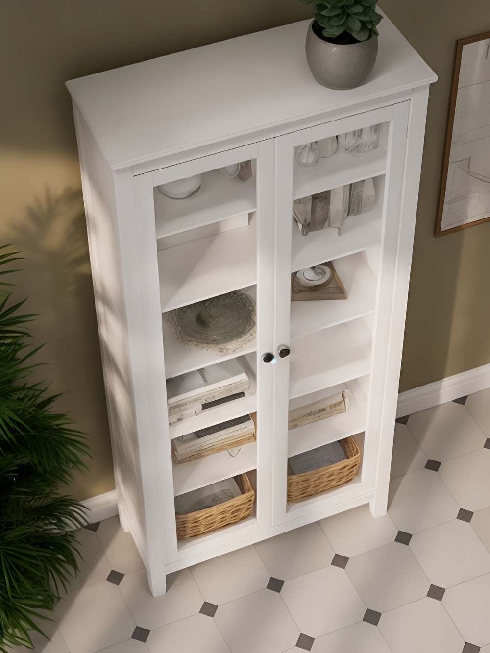 IKEA Шкаф-витрина HEMNES стекло/стекло, 198х90х37, белый/св-коричневый, из массива дерева, КЫМОР (ХЕМНЭС ИКЕА), массив сосны