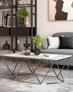 Журнальный столик Авалон 122*66 серый мрамор сталь серебро