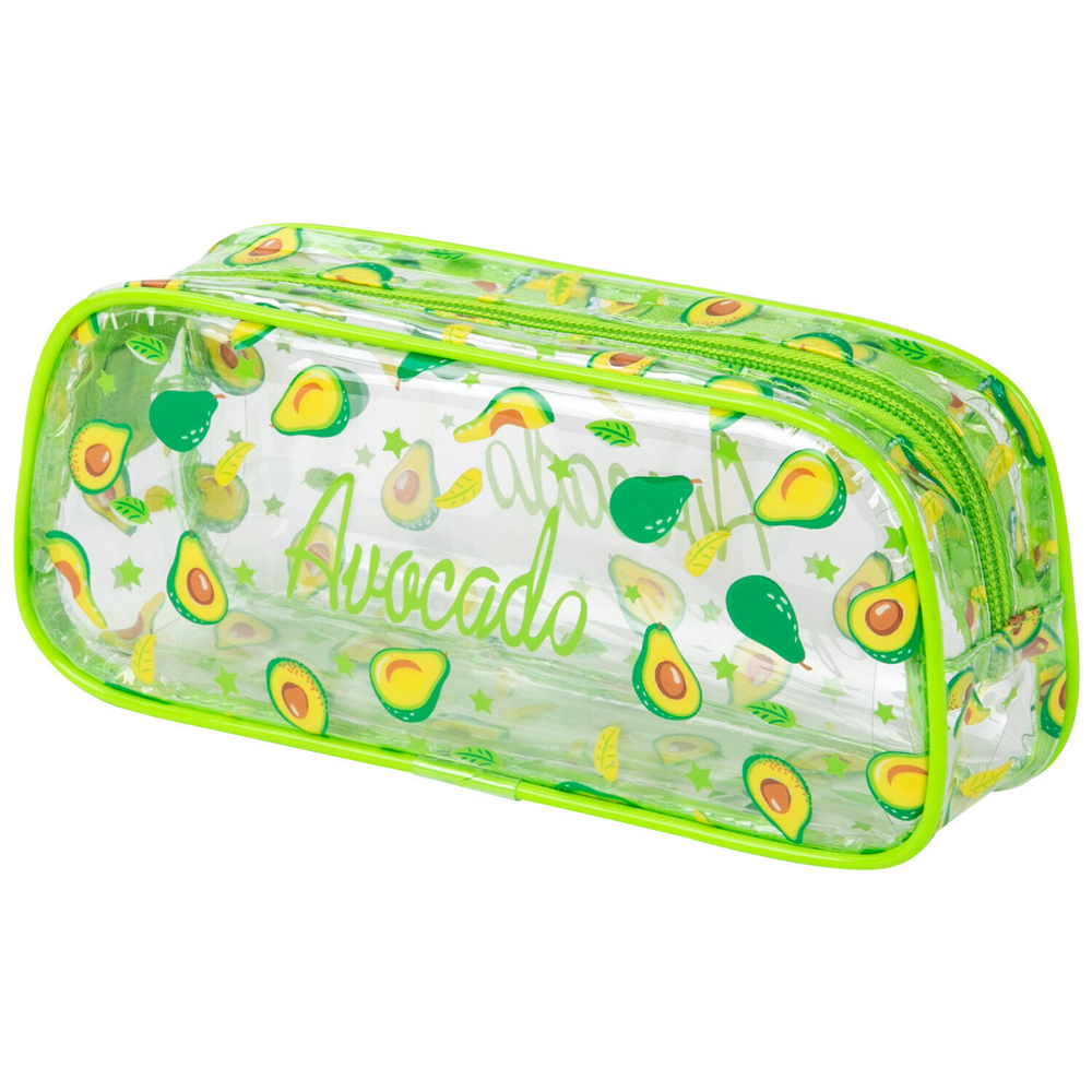 Пенал-косметичка BRAUBERG LUCENT на молнии прозрачный "Avocado" 21х5х9 см (2 штуки в упаковке)