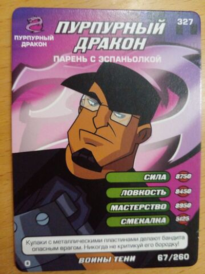 Коллекционная игровая карточка ЧЕРЕПАШКИ-НИНДЗЯ воины тени "Пурпурный дракон. Парень с эспаньолкой" 327 (67/260)
