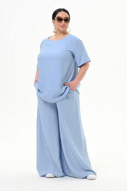 Брюки широкие из вискозы, цвет небесный