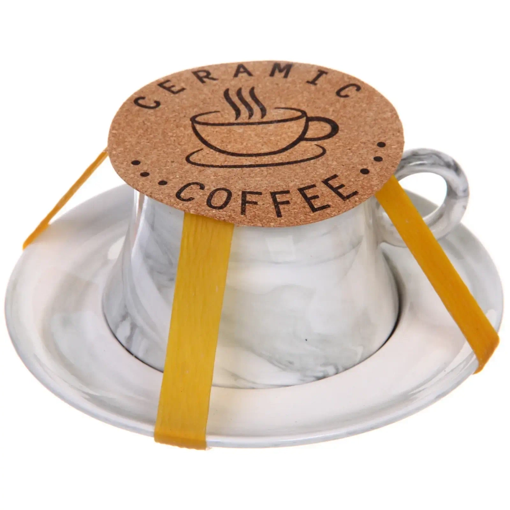 Чайная пара «Мрамор» (кружка 200мл+блюдце), серая