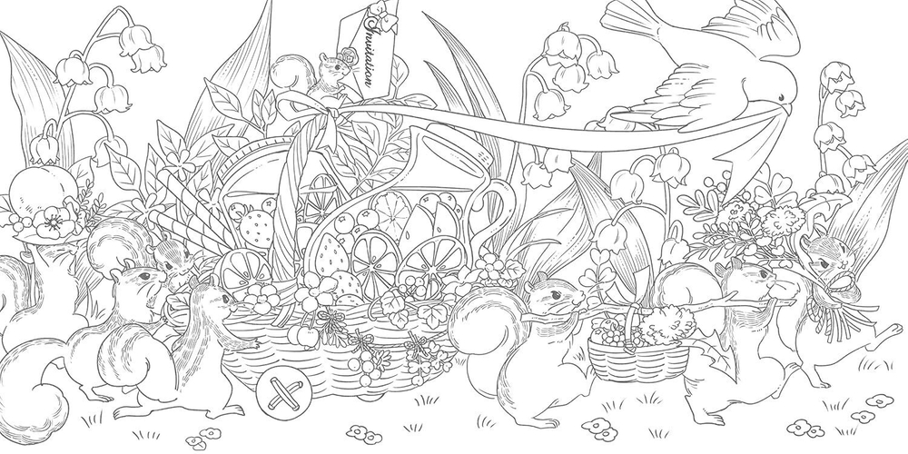 In the forest of a Fairytale full of flowers. Coloring Book