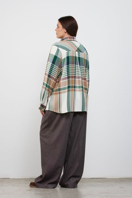 Рубашка в крупную клетку, зелено-бежевый