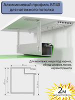 Профиль-брус БП40 для натяжных потолков/ниша под карниз/обход шкафов,люков,керамогранита/2м