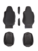 Чехлы Люкс MAN TGX, TGS с 2021 года без регулировки ремня безопасности водителя по высоте (экокожа, черный, серая вставка)