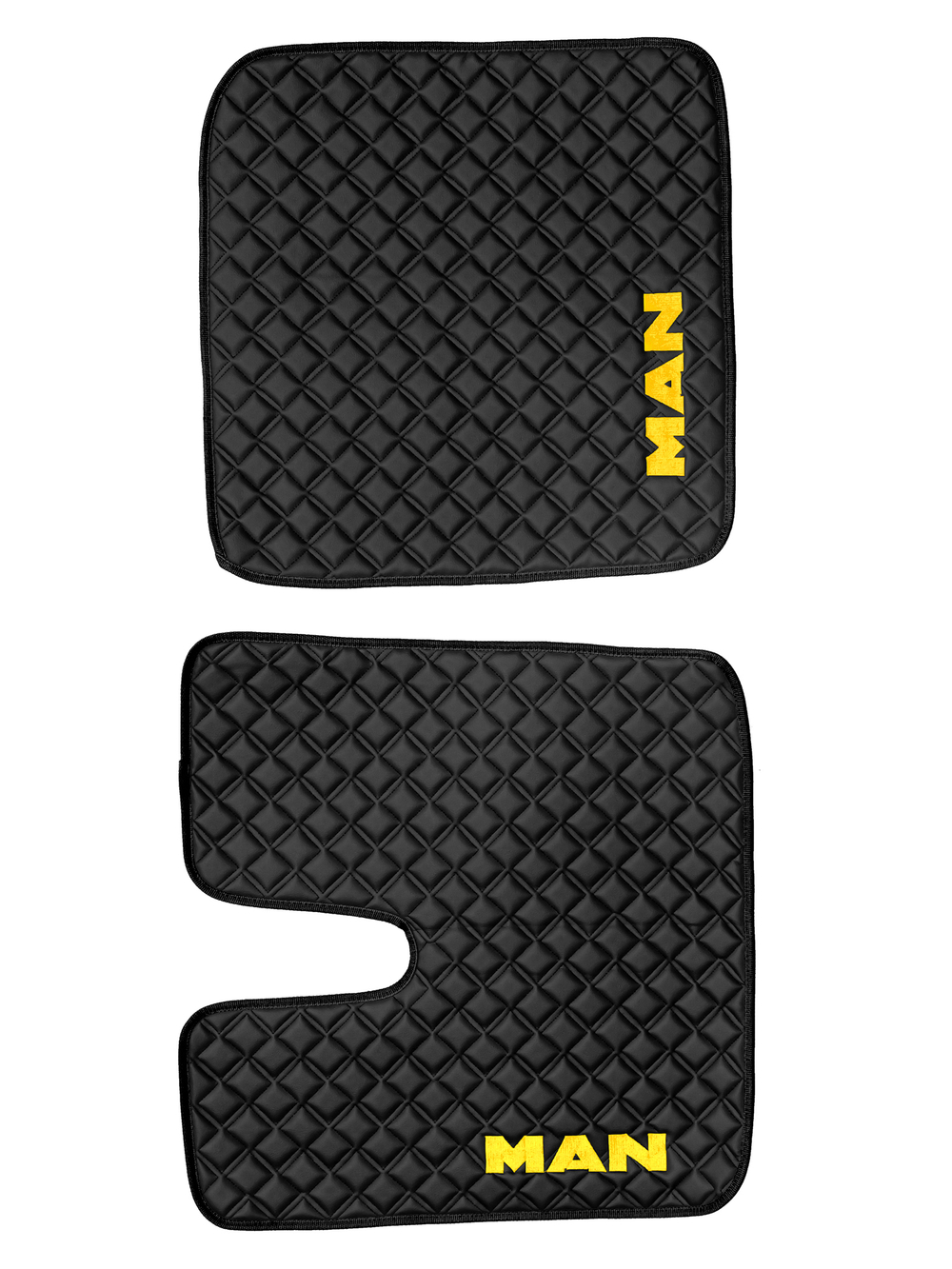 Ковры MAN TGX с 1-м ящиком (автомат) (экокожа, черный, черный кант, желтая вышивка)