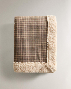 Zara Home плед из хлопка, зелёный, в клетку · 3338/004