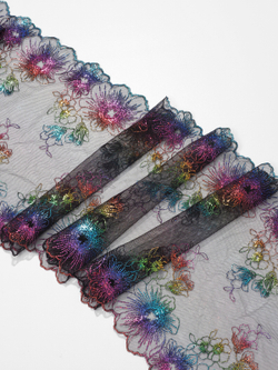 Кружево вышивка на сетке черная с люрексом мультиколор неэластичная ширина 23 см