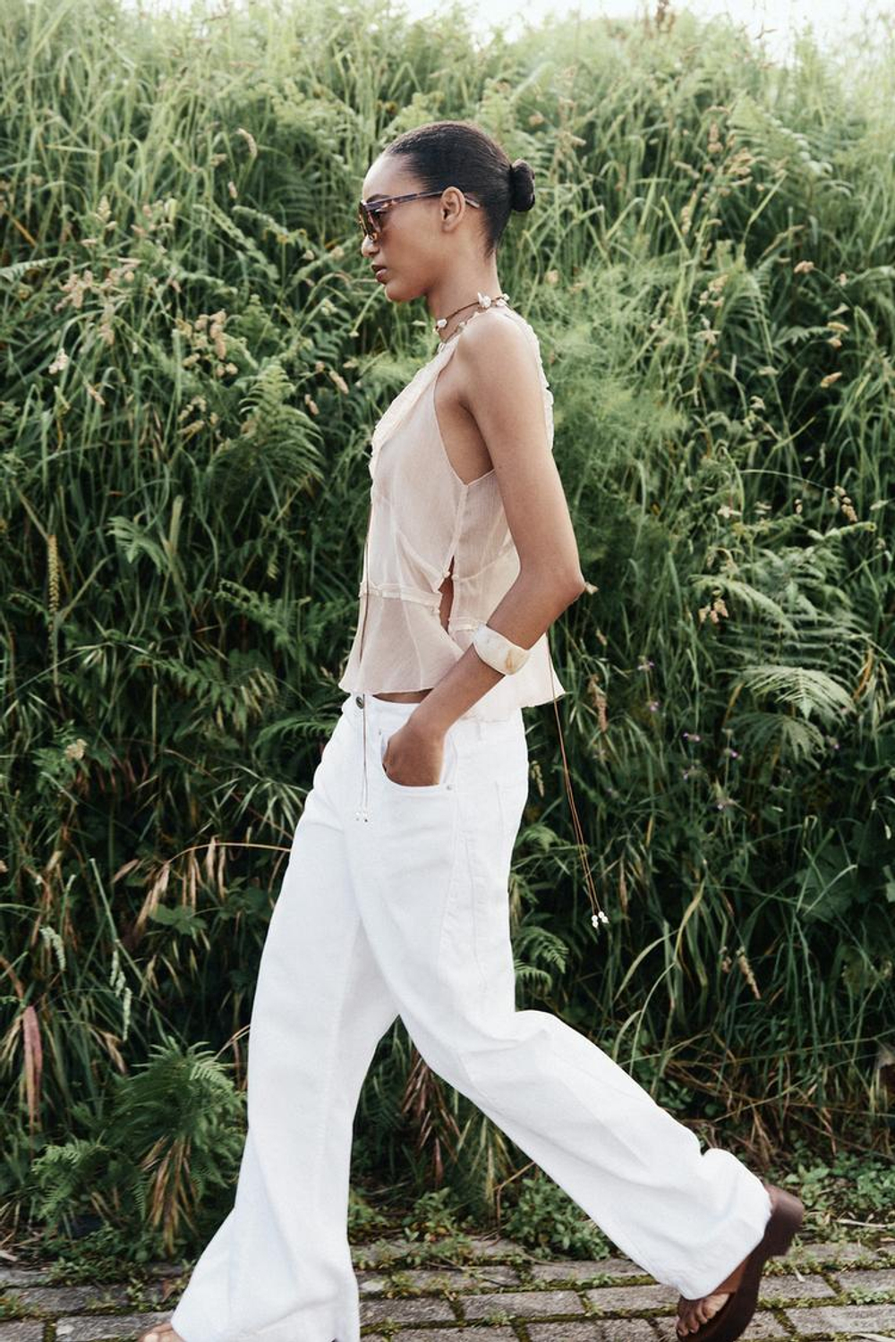 ZARA ТОП В БЕЛЬЕВОМ СТИЛЕ С ПУГОВИЦАМИ, ЦВЕТ РОЗОВОГО МЕЛА